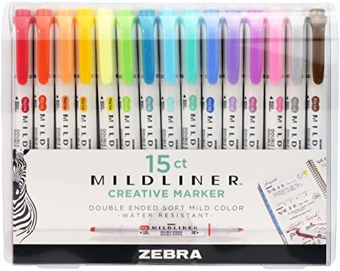 Zebra Pen Mildliner Set markera sa dvostrukim završetkom, široki i fini vrhovi, razne boje mastila, 15 pakovanja