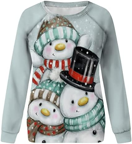 Xiaojmake Žene Božićni snjegović Pulover casual okrugli vrat dugih rukava dugih rukava boja blok bluza tunike