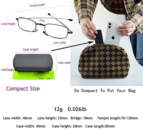 Naočare za čitanje muškarci žene, džepna torbica kompaktne tvrde futrole sklopivi čitači, šarke za