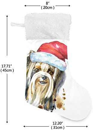 Alaza Božićne čarape Yorkie Pas sa božićnim šeširom Klasično personalizirano velikim ukrasima za čarape za