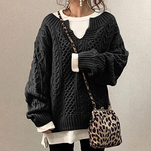 Ženski pleteni džemper s dugim rukavima novi džemper pleteni konopci uzorak casual džemper preveliki