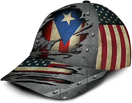Puerto Rico kape za muškarce za muškarce, retro Crack Metal Puerto Rico Američka zastava Špišica,