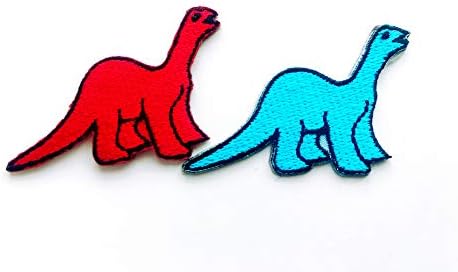 Set od 2 malenog. Mini Brachiosaurus Dinosaur Red Blue Dinosaur Slatki crtani logotip zaši za šivanje željeza na vezenom aplicijskoj znački znak patch odjeću kostim