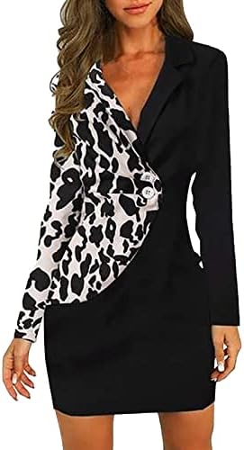 Ženske blažene oblače dugih rukava Blok blok patchwork dugmeta Radni ured Olovka Bodycon haljine Duga blejstarska jakna