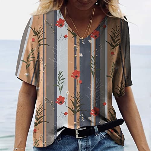 ZEFOTIM Havajske košulje za žene 2023. kratki rukav V izrez cvjetna plaža Boho modna casual bluza