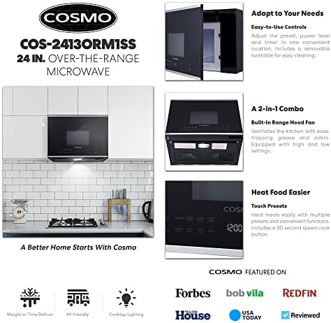 Cosmo cos-2413orm1ss preko raspona mikrovalne pećnice sa ventilatorom, 1,34 cu. Ft Kapacitet, 1000W, 24 inča,