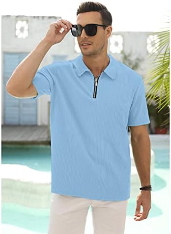 Aulemen Muška modna patentna majica Polo majica-kratki rukav Ležerne prilike Slim FIT V izrez VAKQUQUARD TABELJSKIH