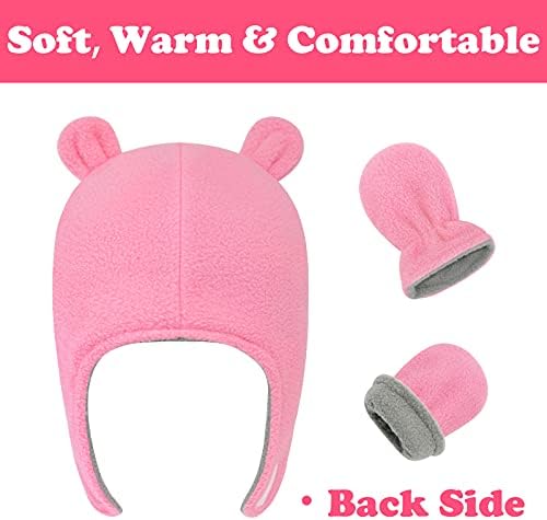 Baby Winter Hat i Mitten Set Reverzibilni mali zimski šešir sa medvjeđem ušima topla runo novorođenče