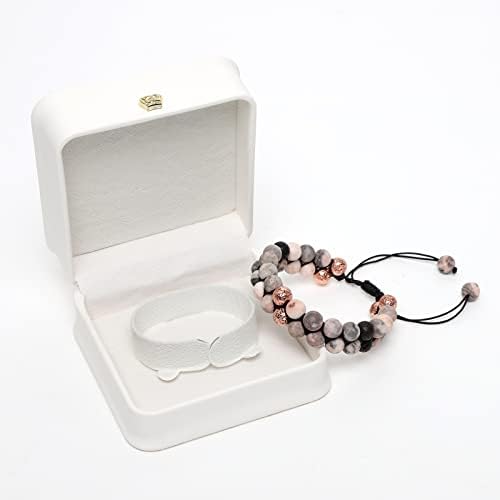 Wivico Lava Rock Narukvice, ružičasta narukvica od lave kamena, trostruko zaštita Podesive kristalne perle na narukvice, opuštanje i sreće pokloni za žene