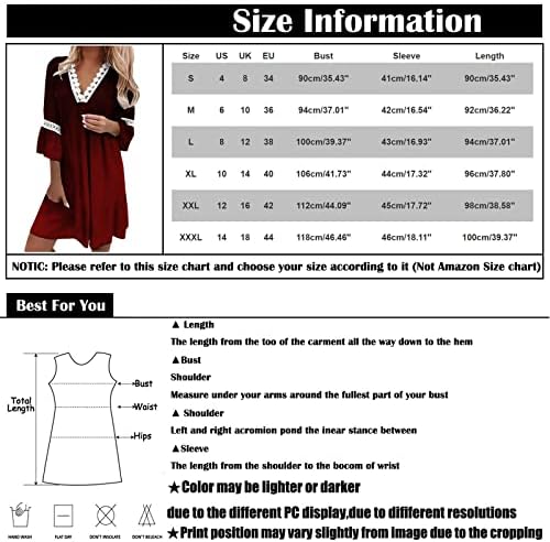 Ženske prolećne haljine 2023 Casual 3/4 rukav V-izrez sa čipkastim panelima sarafan sa cvetnim printom
