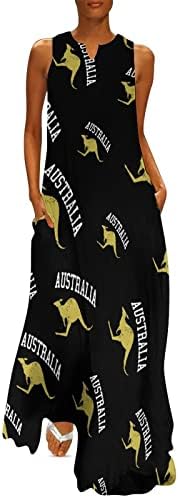 Australijska kengura Ženska haljina do gležnja Slim Fit Maxi haljine bez rukava za ljetni Casual