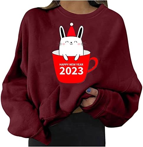 Oplxuo kineska Nova Godina Rabbit 2023 Duks za žene modni Dugi rukav slatki grafički praznični pulover Tops Tees