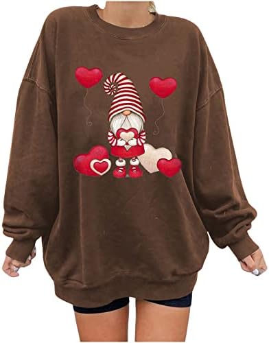 Ženski vintage vrhovi za Valentinovo za Valentinovo prevelirani trendy dukseri smiješni slatki gnomi za pulover