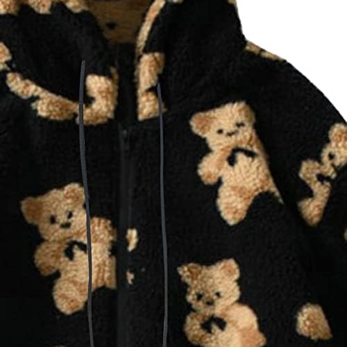 Ženska prevelika otvorena prednja kapuljača sa kapuljačom i dukserište medvjed medvjeda tiskani patentni zatvarač s pulover slatka zimska jakna