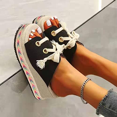 Papuče za žene Ljetni trendy čipke udružene sandale Ležerne debele potplatne boje podudaranje platna slajdova