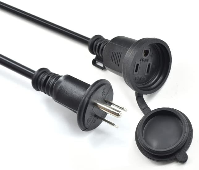 Vanjska utičnica, otporan na vremenski otporni gumeni poklopac, kratki dodatni kabel, 16AWG / 13A, 3 PRONG muški utikač na ženski produžni kabel (1ft / 30cm)