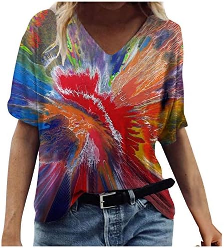Ženske Tshirts Casual Rainbow Tie Dye okrugli vrat kratki rukav bluza ljeto Vintage ulje za farbanje T-Shirt