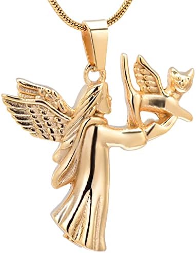 YHMJGXFC pet ostaje nakit od nehrđajućeg čelika Angel Fairy Hold Cat spomen urna ogrlica privjesak sa Kremacijom