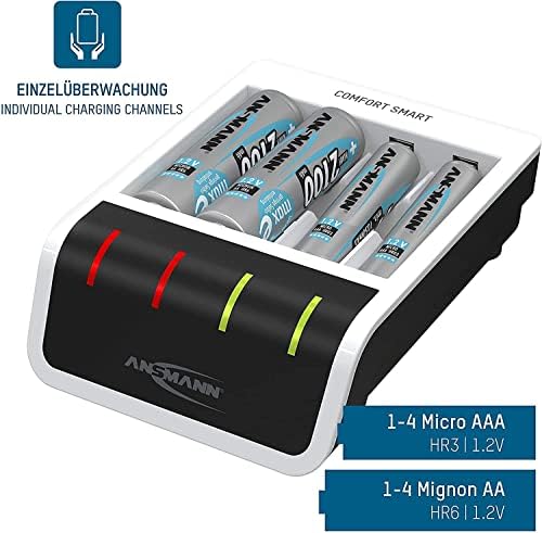 ANSMANN punjač za baterije za 1-4 AA / AAA baterije sa savršenim 7 tehnologija punjenja i režimu za popravak - udobnost Smart + 4 kom. ANSMANN AA 2850 MAH hibridne punjive baterije