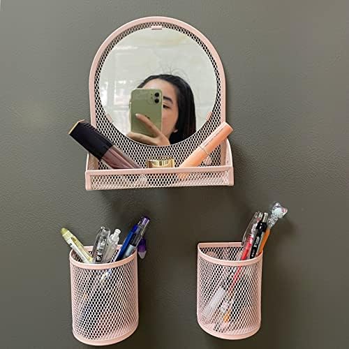 Svartur ružičasto magnetno ogledalo za ormariće sa 2 držača za magnetnu olovku, magnetno ogledalo