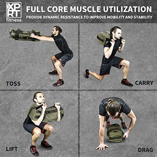 Xprt fitnes Vježba torba sa pijeskom za teške vježbe Cross Training 7 Višepozicijskih ručki - boja Vojska zelena