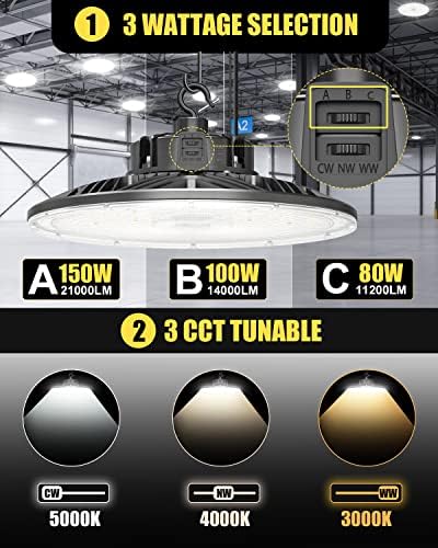LED High Bay Light 150w 100w 80W podesivo, UFO High Bay LED Shop Light 3000K 4000K 5000K, 0-10V Prigušiva Komercijalna