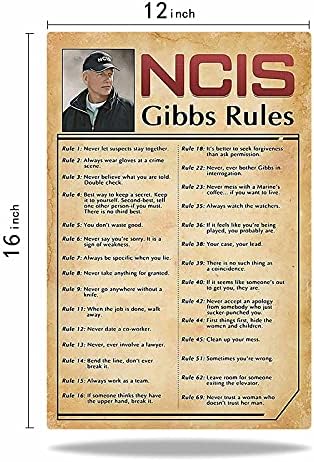 Retro Poster Limeni znak, NCIS-Gibbs-pravilo štampana platnena dekoracija! Funny Family Cafe kuhinja kupatilo čovjek pećina zid ukras 12x16 Inch