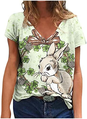 Kratki rukav Top T Shirt za dame pamuk posada Vneck vrat cvjetni grafički slatka životinja zeka