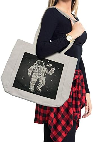 Ambesonne Outer Space torba za kupovinu, Pop Art Astronaut koji salutira s govornim mjehurićima