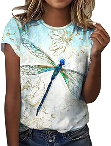 ADPAN majice kratkih rukava za žene 2023 Ženski okrugli vrat kratki rukav Ležerni cvjetni print ženski labav