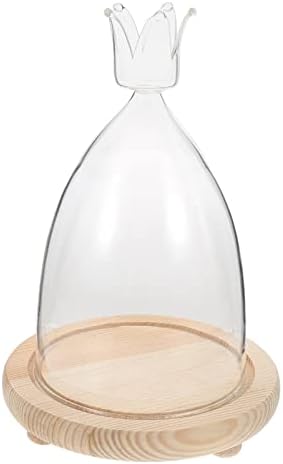 Prettyzoom Glass Cloche kupolo s drvenim bazom Dekorativni kloh Bell jar Prikaz futrole Antikni zvonik