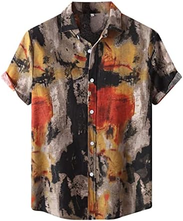 Vintage Top Muški radovi Ljeto kratki rukav bluza za bluze Slatko plairano V izrez Lan Gumb