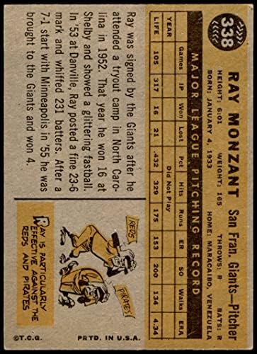 1960. topps 338 Ray Monzant San Francisco Giants Dean's Cards 5 - Bivši divovi