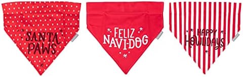 DEMDACO Happy Howlidays Santa Paws Feliz Navi-pas Crvena 12,5-inčni poliester pas Bandana Set od 3