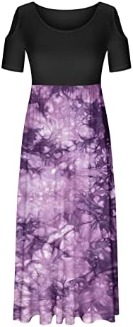 Ženske ljetne haljine 2023 Casual Boho Print V izrez hladnog ramena kratki rukav labavi Flowy Maxi