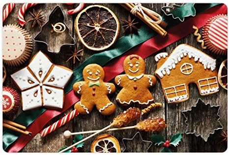 Ambesonne Gingerbread Man pet prostirka za hranu i vodu, ukusni domaći kolačići sušeno voće i pekarski