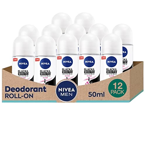 NIVEA 50ml Nevidljivo crno-bijelo čišćenje Clear Roll na antipansivnom dezodoransu, pakovanje od 6
