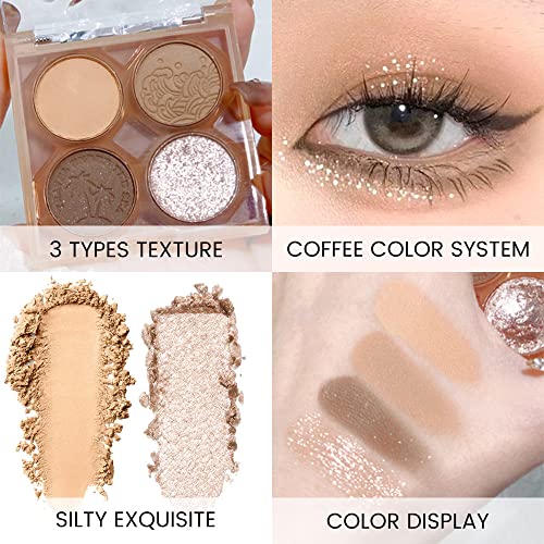 Amy's DIARY Eyeshadow Palette Glitter eye shadow Makeup 4 boje, Nude Pink siver Brown sjenilo za oči Shiny