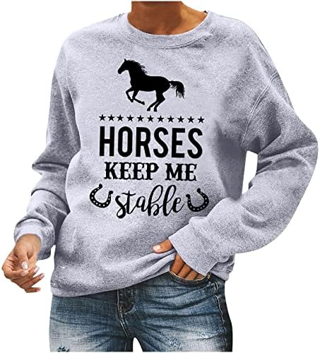 Ženski konjani ispisani duksevi sa labavim klasičnim pulovernim slovom Bluze Ležerne prilike dugih