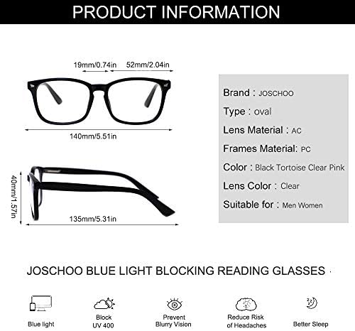 JOSCHOO plavo svjetlo blokirajući naočare za čitanje Žene Muškarci čitači računarskih naočara protiv naprezanja