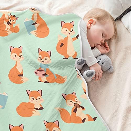Swaddle pokrivač laku noć lisica za pamučnu pokrivače za dojenčad, primanje pokrivača, lagana mekana prekrivačica za krevetić, kolica, raketa, 30x40 u, zelenom