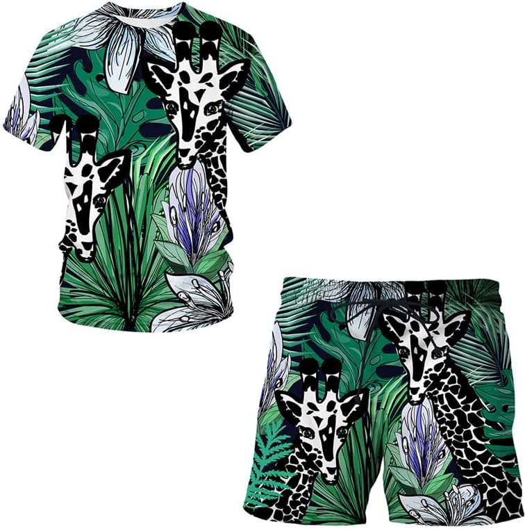 Ljeto Muška odijela Žirafa Print Top and Hotcres 2 Pack Sportska odjeća bez majica