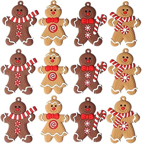 12 komada Gingerbread Man ukrasi, Gingerbread Božić ukrasi viseći čari Clay Figurine ukrasi za jelku privjesak Božić ukras za Party Decor