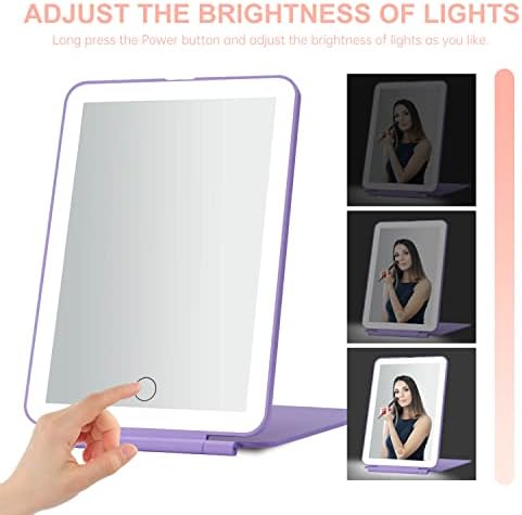 LED sklopivo putovanje za šminkanje - 5x7 inča3 boje režima svjetlosti USB punjivi dodirni ekran, prijenosni stolni kozmetički ogledalo za putovanja, kozmetika, ured