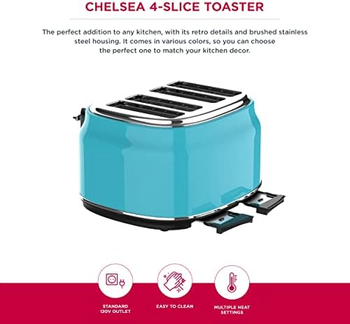 Homeart Chelsea 4-kriška retro toster - nehrđajući čelik s uklonjivim ladicom za mrvice, podesiva kontrola