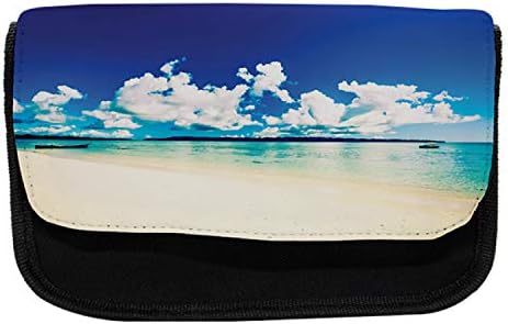 Lunarable pernica za plažu, egzotični okeanski tropski odmor, torba za olovku od tkanine sa dvostrukim patentnim zatvaračem, 8,5 x 5,5, krema plava