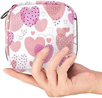 Pink Love Hearts Period Torba za menstrualnu kupu Kup, velika torba sanitarne torbice za sanitarne jastučiće za sanitarne jastučiće za djevojke žene