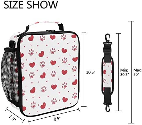 ZZXXB Paw Print Love Heart izolovana torba za ručak kutija za višekratnu upotrebu termo Cooler torba Tote Vanjska putna torba za piknik sa naramenicom za studente odrasle