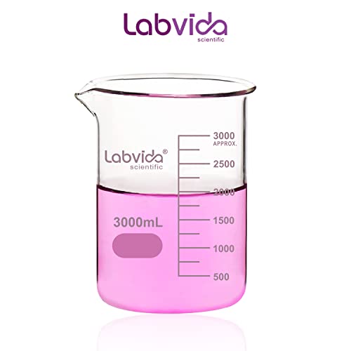 Labvida Glass Beaker, vol. 3000ml, 3.3 Borosilikat Griffin niski oblik sa tiskanim diplomima, LVA022