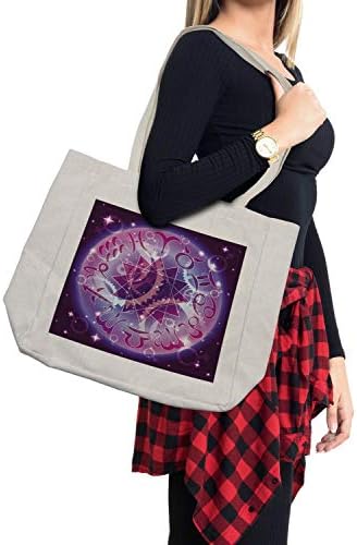 Ambesonne Astrologija torba za kupovinu, zodijački krug u svemiru sa apstraktnim znakovima roda Centar oblika